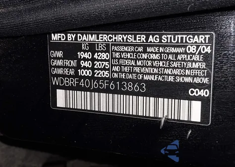 2005 Mercedes-Benz C 230 Kompressor Sport из США, поврежденный, VIN WDBRF40J65F613863